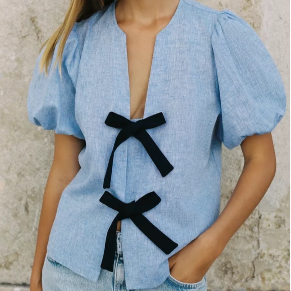 Zara Linen Tie Blouse - size Small - NWT
